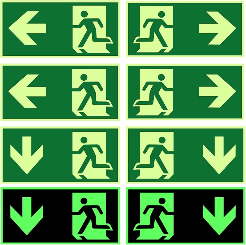8 Stück Notausgangsschilder, Photolumineszierend