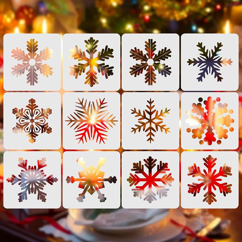 12-teiliges Set Weihnachtsschneeflocken-schablonen Aus Kunststoff Zum Malen, Zeichnen, Basteln, Für Fenster, Wände, Kartenherstellung, Scrapbooking Und Stempel