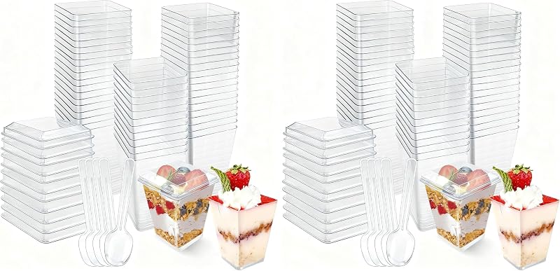 50 X Plastikbecher Mit Deckel, Wiederverwendbare Plastikbecher 160 Ml, Dessertbecher Für Eiscreme, Pudding, Mousse, Party, Picknick (2er-pack)