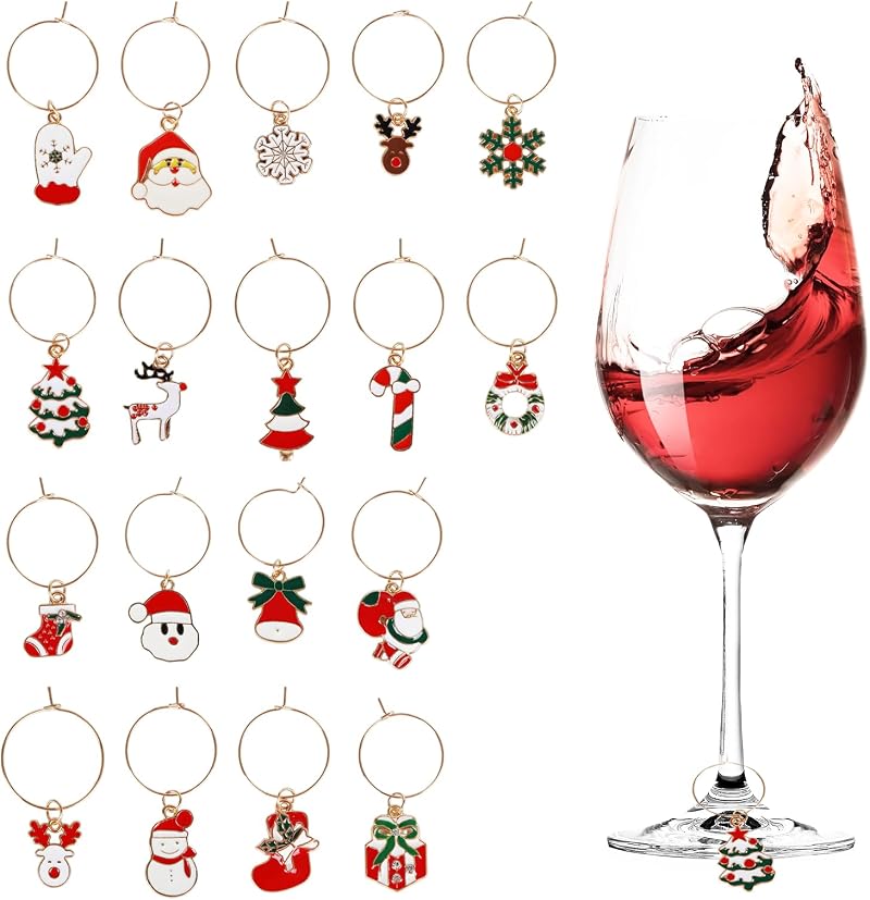 18-teiliges Set Weihnachts-weinglasanhänger, Weinglas-id-etiketten, Champagner-cocktail-id-etiketten, Hübsche Marker Für Stielgläser, Weinaccessoires