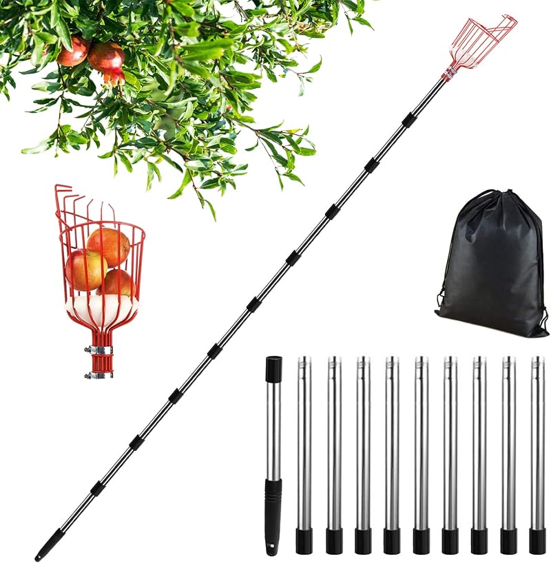 Obstpflücker Mit Teleskopstiel (4,3 M), Edelstahl, Teleskop-obstpflücker, Apfelpflücker, Obstpflücker, Gartenwerkzeug Zum Pflücken Von Birnen Und Pfirsichen (durchmesser 145 Mm)