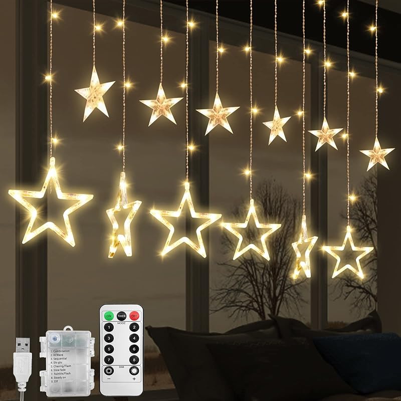 Jsdoin 12 Sternen-lichterkette Mit 138 Leds Und 8 Blinkmodi Für Weihnachten, Hochzeiten, Partys, Zuhause Und Schlafzimmer (a - Warmweiß)