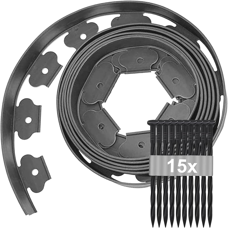 Flexible Garteneinfassung 5 M × 5 Cm, Garteneinfassung Mit 15 Erdankern, Kunststoff-garteneinfassung Für Den Außenbereich, Flexible Raseneinfassung, Raseneinfassungspfähle (grau)