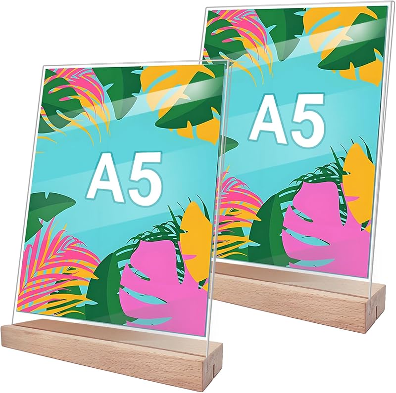 X A5 Transparenter Präsentationsständer, A5 Posterständer Mit Holzsockel, Plexiglasständer Für Büros, Restaurants, Geschäfte, Hotels, Theken