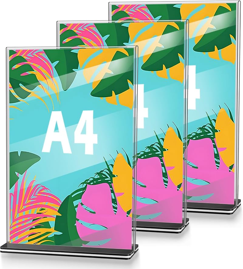 X A4 Transparenter Präsentationsständer, A4 Posterständer Mit Holzsockel, Plexiglasständer Für Büros, Restaurants, Geschäfte, Hotels, Theken