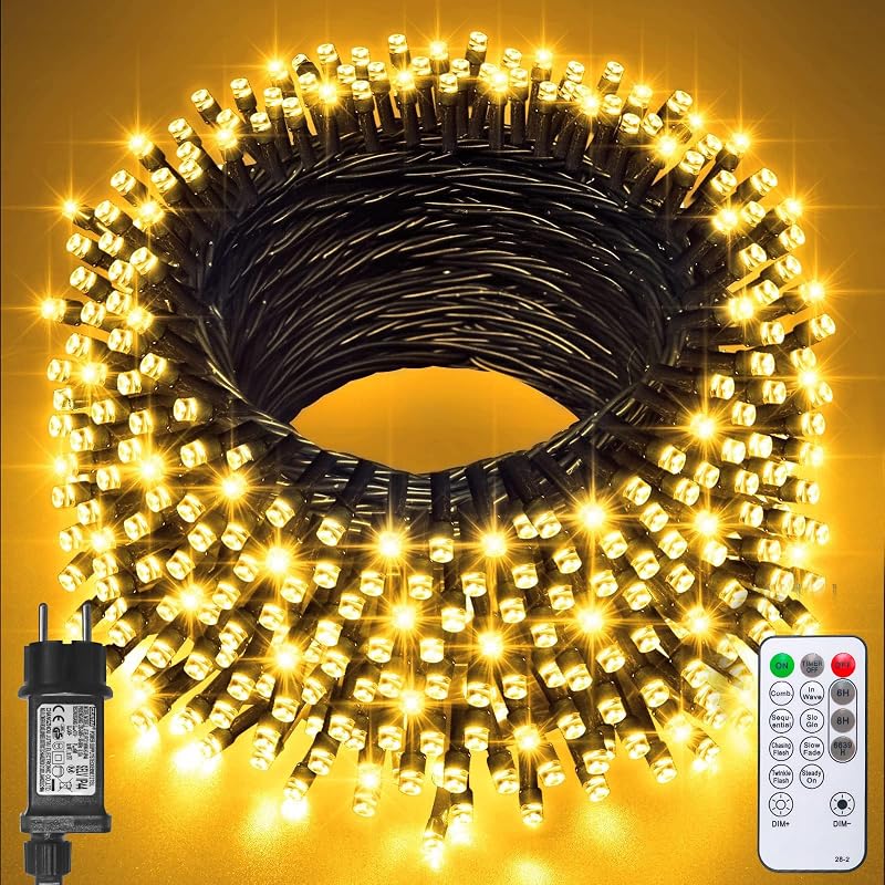 Jsdoin 200 Led-lichterkette, 8 Modi, Speicherfunktion, Ip44 Wasserdicht, Fernbedienung & Timer, Dekoration Für Weihnachten, Garten, Hochzeit, Party, Innen- Und Außenbereich (warmweiß)