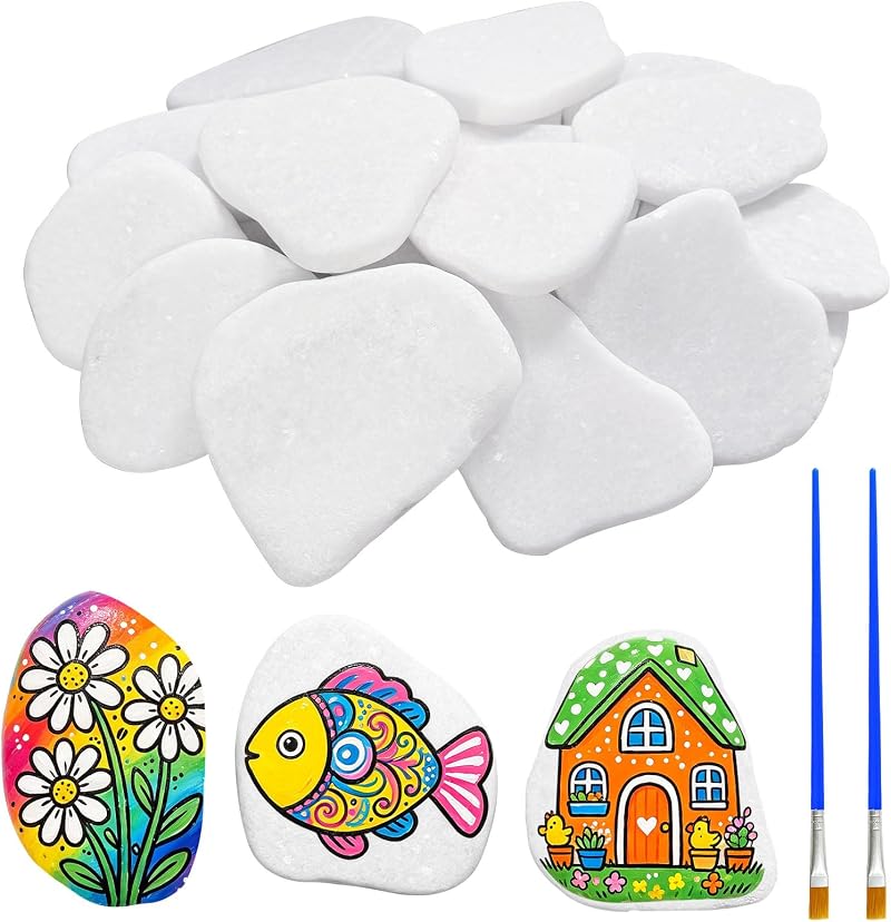 25 Glatte, Weiße Kieselsteine (3-8 Cm) Mit Pinsel, Weiße Kieselsteine Zum Bemalen Für Gartengestaltung, Topfpflanzen Und Aquariendekoration (weiß)