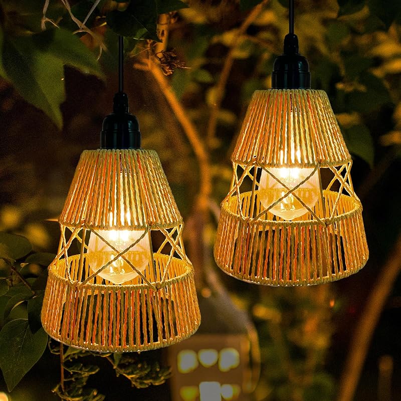 2-teilige Solarlaterne, Hängend, Boho-stil, Geflochten, Aus Hanf, Wasserdicht, Zur Gartendekoration Für Hof, Balkon, Als Geschenk Oder Für Zäune