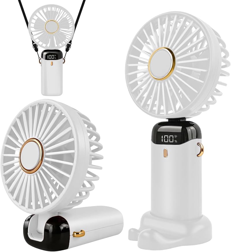 Jsdoin Usb-wiederaufladbarer Tragbarer Ventilator Mit 5 Geschwindigkeitsstufen, Faltbarer Mini-tischventilator Mit Led-anzeige Für Zuhause, Büro, Schlafzimmer, Outdoor Und Reisen (weiß)