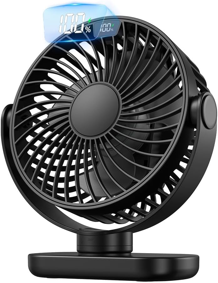 Jsdoin Leiser Usb-tischventilator, Mini-tischventilator Mit 5000-mah-akku Und Led-anzeige, 4 Geschwindigkeitsstufen, 360°-oszillation, Schnellladefunktion Über Usb-c.