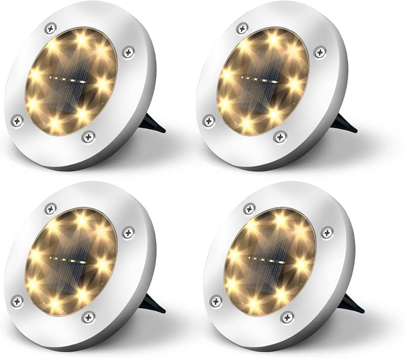 Jsdoin Solar-gartenleuchte Für Den Außenbereich, Terrassenleuchte - 8 Leds, Für Landschaftsgestaltung, Gehwege, Rasenflächen, Treppen, Warme Gartendekoration (4er-pack) [energieklasse A++]