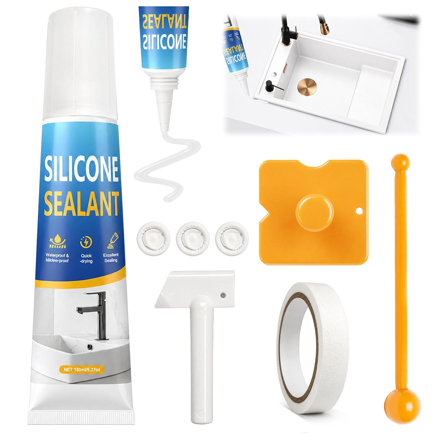 Weißes Sanitärsilikon, 150 Ml, Silikon, Badezimmer, Für Den Innen- Und Außenbereich, Duschräume, Küchen, Toiletten Und Poolränder (weiß)