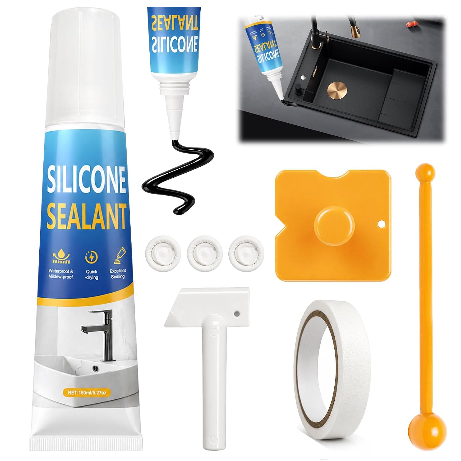 Schwarzes Sanitärsilikon, 150 Ml, Silikon Für Badezimmer Im Innen- Und Außenbereich, Duschräume, Küchen, Toiletten Und Poolränder (schwarz)