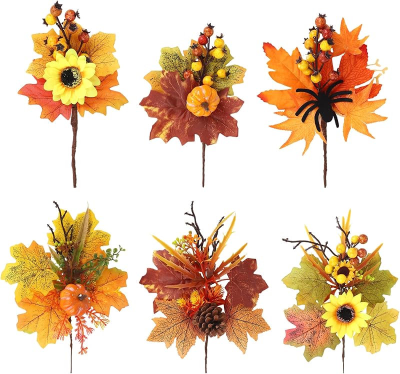 Tslbw 6er-pack Künstliche Ahornblätter Herbstdekorationen Mit Kürbis, Sonnenblumen, Kiefern Für Thanksgiving, Erntedankfest, Innen- Und Außendekorationen (stil A)