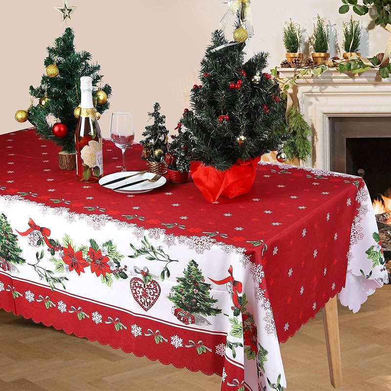 Weihnachtstischdecke, Rechteckige Tischdecke, Waschbar, Fleckenabweisend, Für Neujahrsdekoration, Weihnachtsfeier (modell A)