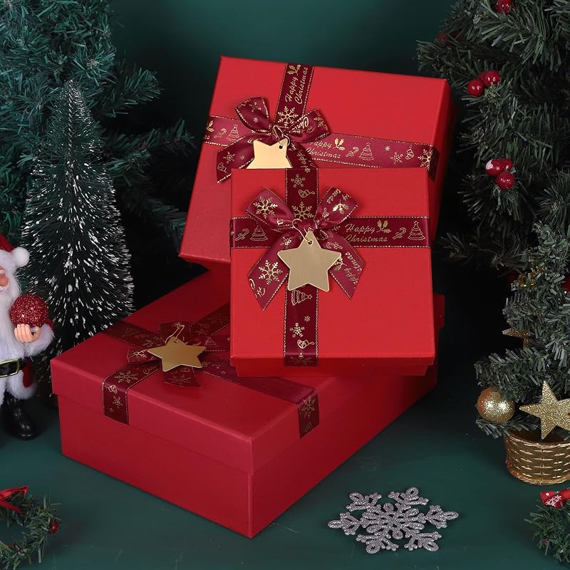 3-teiliges Weihnachtsgeschenkset, Stabile Geschenkbox Mit Deckel, 3 Verschiedene Größen, Kartonbox Für Geschenke Wie Lippenstift, Parfüm, Bücher, Schals, Hemden, Weihnachten, Geburtstage, Hochzeiten (