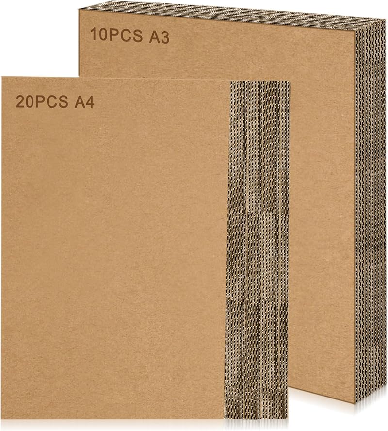 Packung Mit 30 Wellpappkartons A4 A3 Braunes Kraftpapier, Karton, Starre Kartonplatten Zum Malen, Basteln Und Verpacken (10 X A3 + 20 X A4)