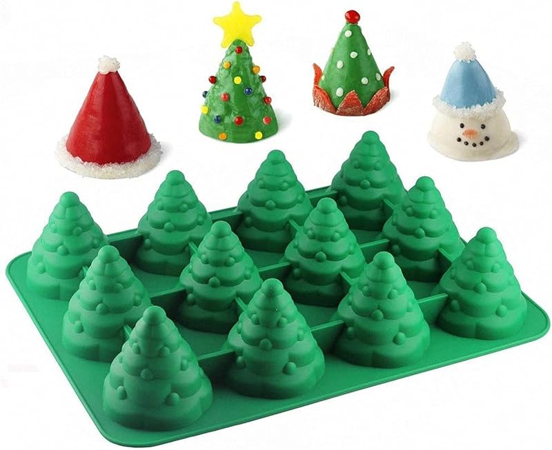 Tslbw 12 Mulden 3d-weihnachtsbaum-kuchenform, Antihaftbeschichtete Silikonform, Geeignet Für Kekse, Schokolade, Kerzen Und Seife – Ideal Für Diy-weihnachtsbaumschmuck Und Weihnachtsdekoration.