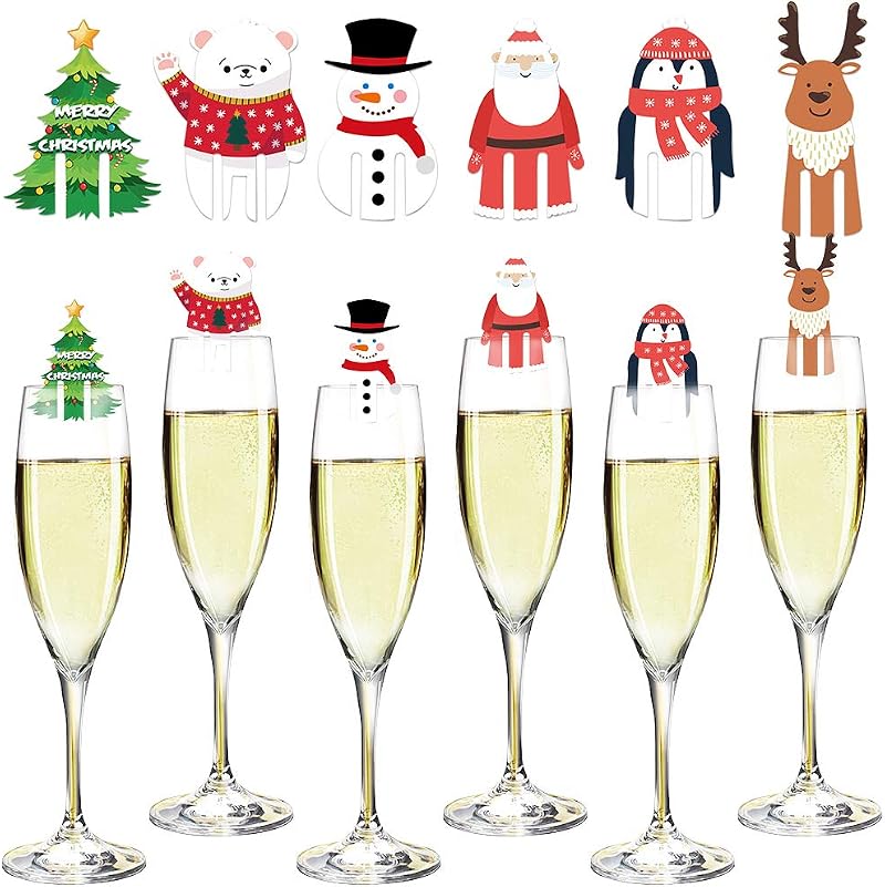 48 Weinglasmarker, Weihnachts-weinglasanhänger, Dekorative Karten, Trinkbecher-id-marker, Cocktail-getränkemarker, Weinaccessoires, Gastgeschenke, Nikolausgeschenk, Holzglas