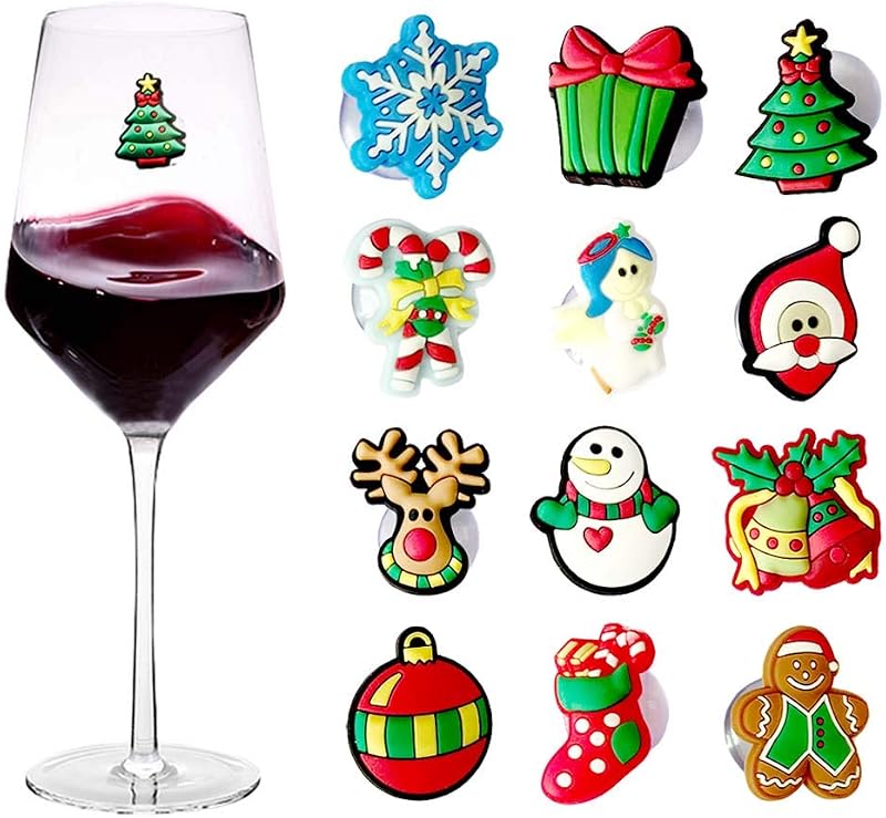 12er-pack Weihnachts-weinglasanhänger Mit Saugnapf Für Stielgläser – Weinaccessoires, Gastgeschenke, Weihnachtsgeschenke, Partydekoration