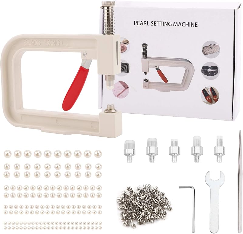 Nagelperlen-crimpmaschine, Handgefertigte Perlenbefestigungsmaschine Mit 150 Imitations-acrylperlen In 5 Größen, Nietknöpfen Und Pinzette Für Kleidung, Taschen Und Röcke