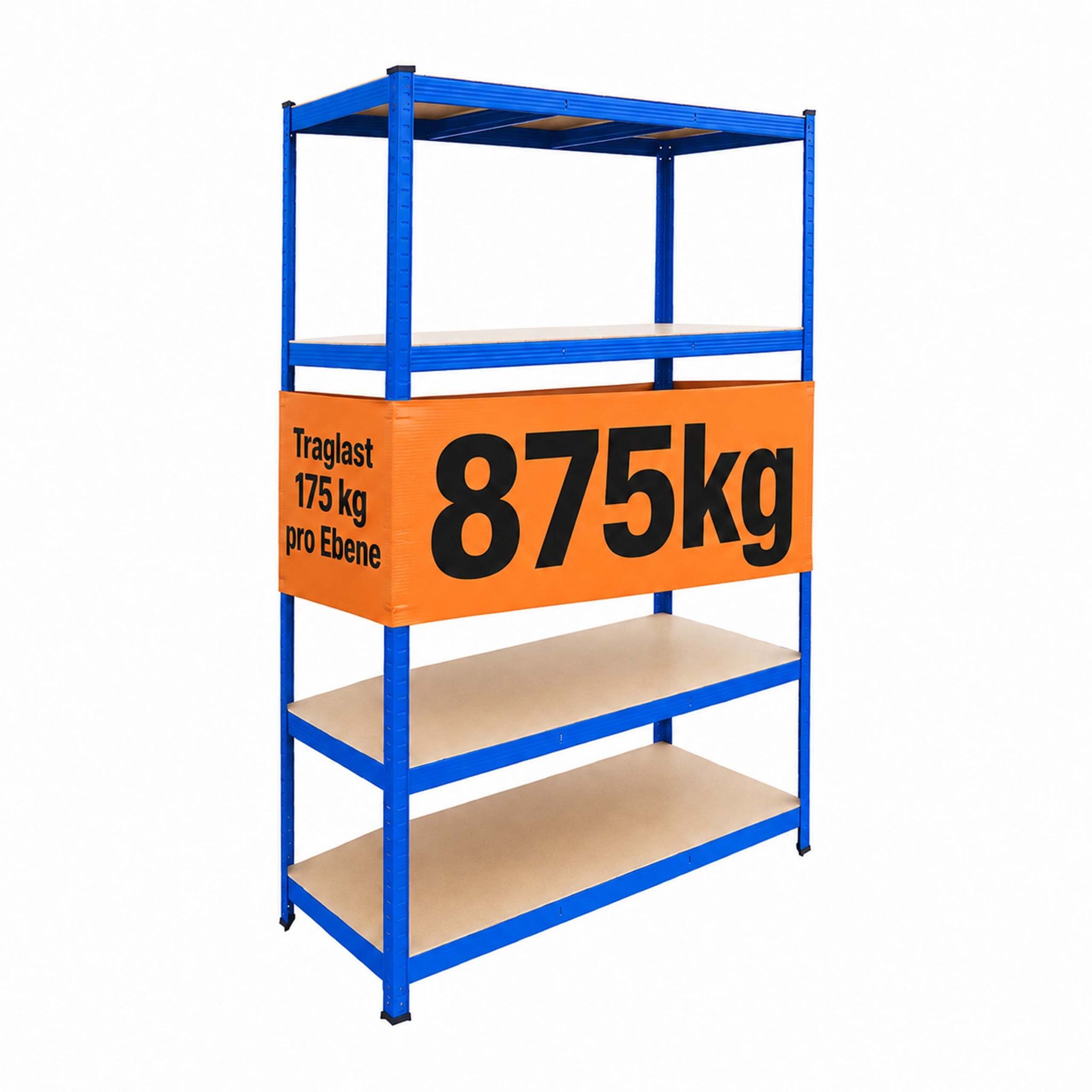 Relaxdays Schwerlastregal, Hxbxt: 200 X 120 X 50 Cm, 875 Kg, 5 Ebenen, Lagerregal Keller, Zum Stecken, Blau/braun