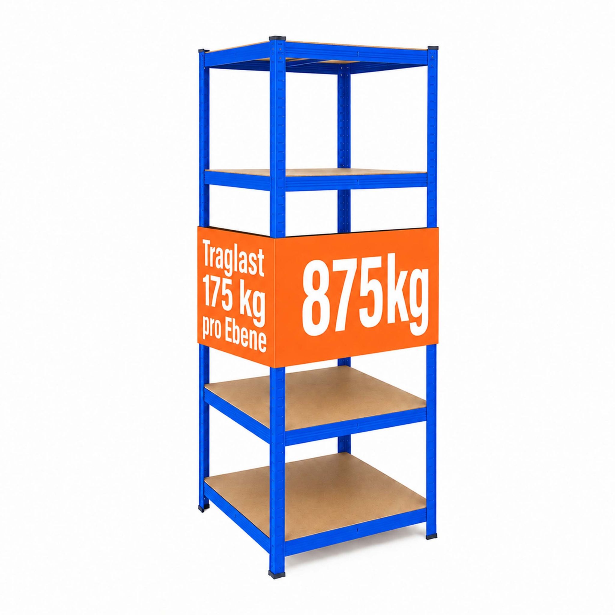 Relaxdays Schwerlastregal, Hxbxt: 200 X 60 X 60 Cm, 875 Kg, 5 Ebenen, Lagerregal Keller, Zum Stecken, Blau/braun