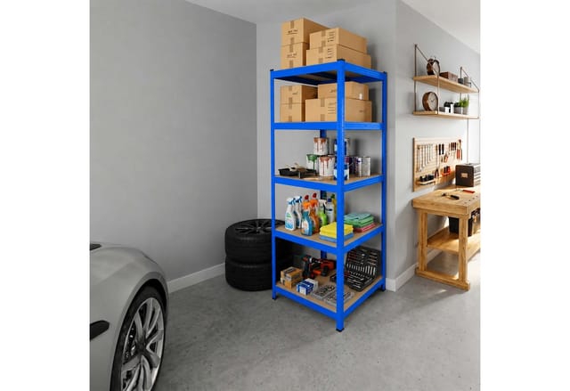 Relaxdays Schwerlastregal, Hxbxt: 200 X 60 X 60 Cm, 875 Kg, 5 Ebenen, Lagerregal Keller, Zum Stecken, Blau/braun