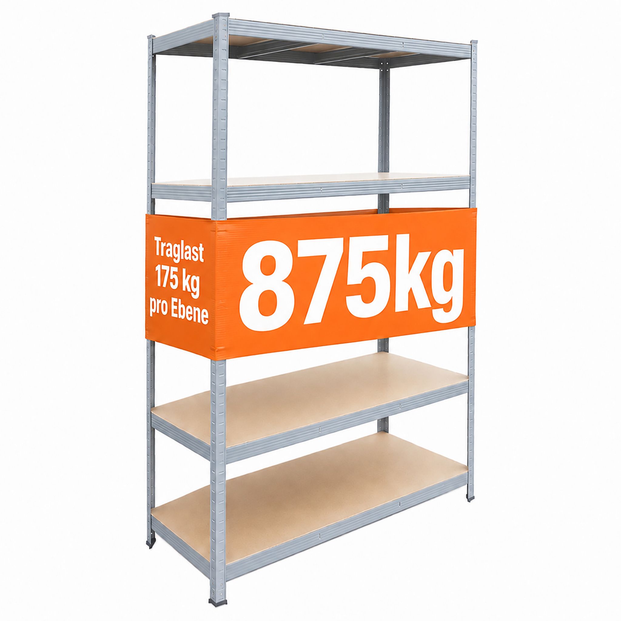 Relaxdays Schwerlastregal, Hxbxt: 200 X 120 X 50 Cm, 875 Kg, 5 Ebenen, Lagerregal Keller, Zum Stecken, Grau/braun