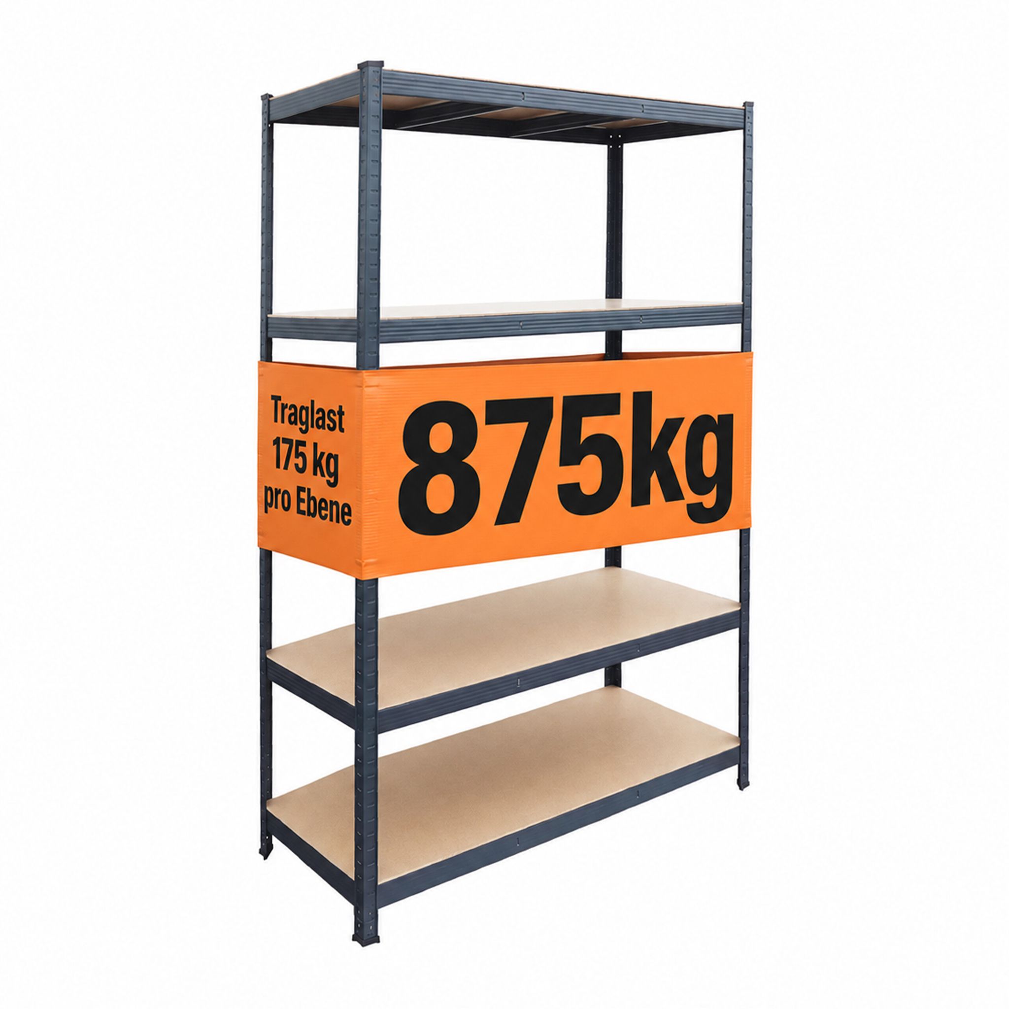 Relaxdays Schwerlastregal, Hbt: 200x120x50 Cm, Traglast 875 Kg, 5 Mdf-ebenen, Lagerregal Keller, Zum Stecken, Anthrazit