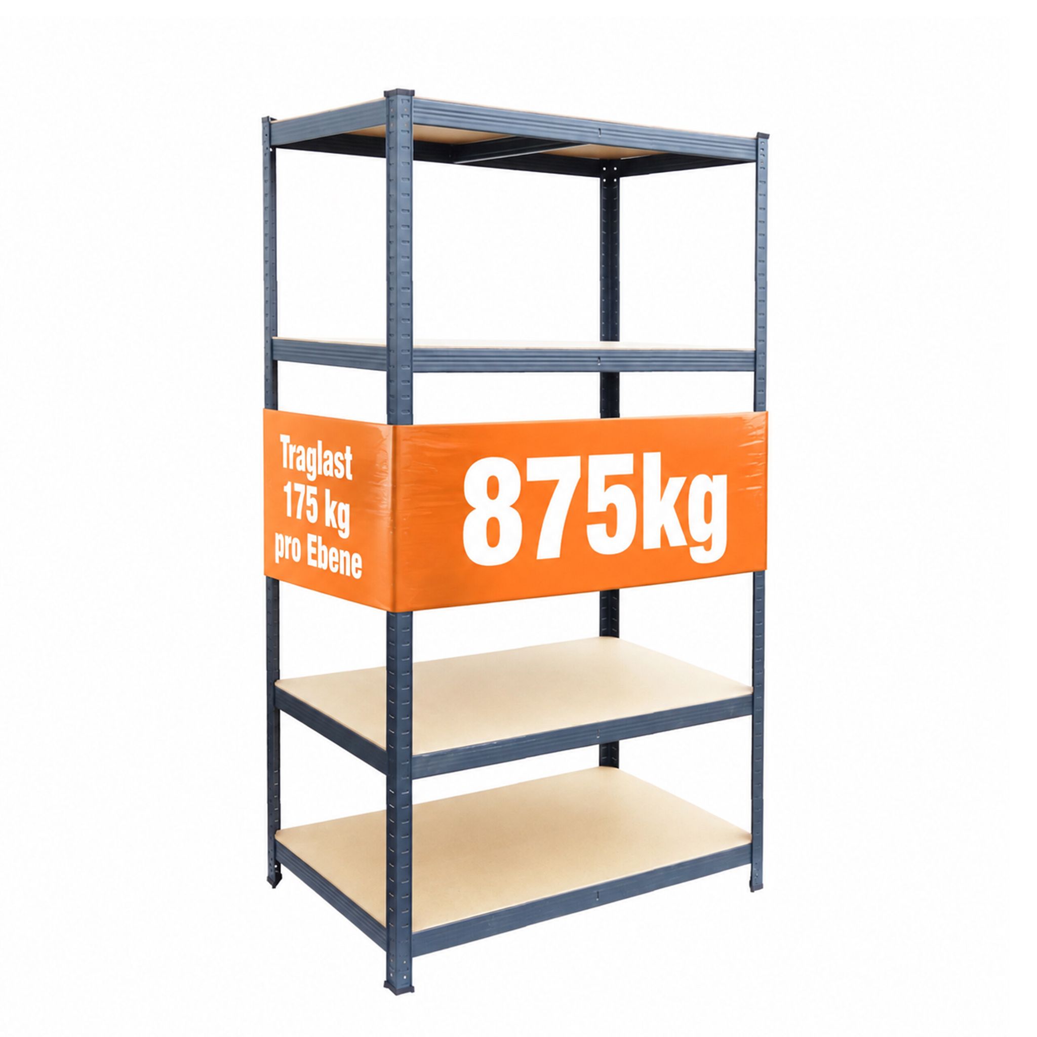 Relaxdays Schwerlastregal, Hbt: 200x100x50 Cm, Traglast 875 Kg, 5 Mdf-ebenen, Lagerregal Keller, Zum Stecken, Anthrazit