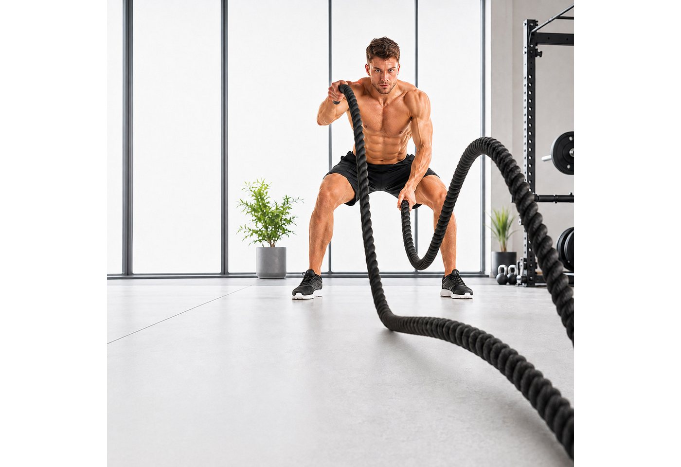 Relaxdays, Battle Rope, Länge 9 M, Ø 3,8 Cm, Rutschhemmende Griffe, Kraft & Ausdauertraining, Trainingsseil, Schwarz Bild 2