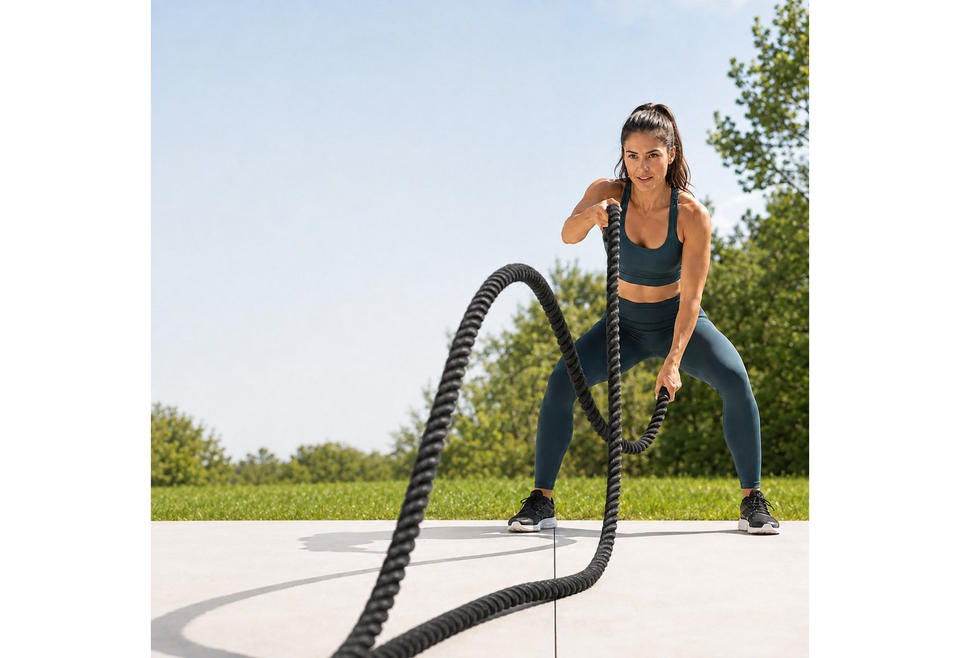 Relaxdays, Battle Rope, Länge 9 M, Ø 3,8 Cm, Rutschhemmende Griffe, Kraft & Ausdauertraining, Trainingsseil, Schwarz Bild 4
