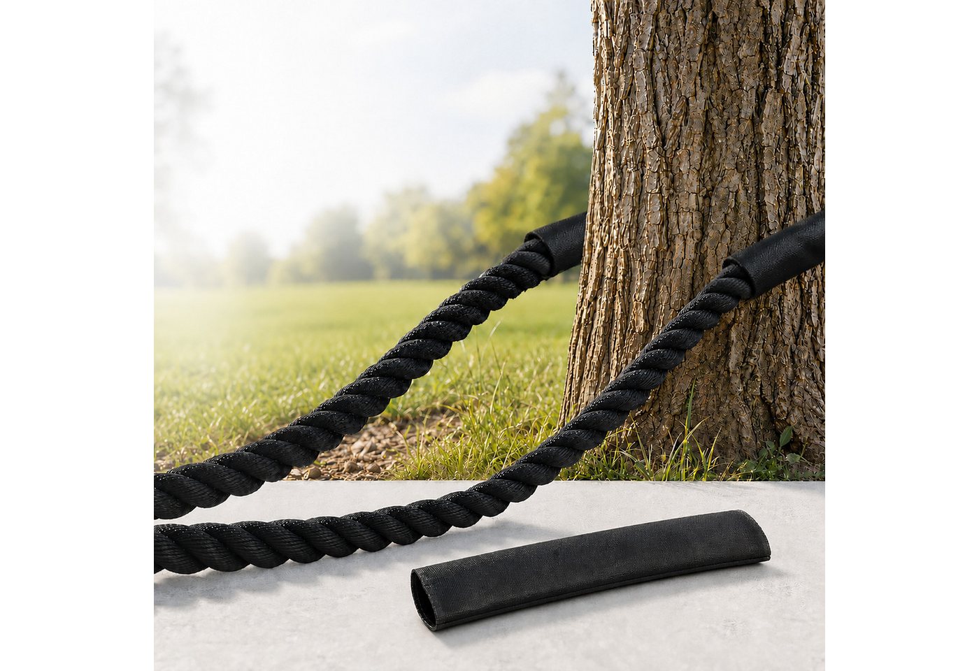 Relaxdays, Battle Rope, Länge 9 M, Ø 3,8 Cm, Rutschhemmende Griffe, Kraft & Ausdauertraining, Trainingsseil, Schwarz Bild 5