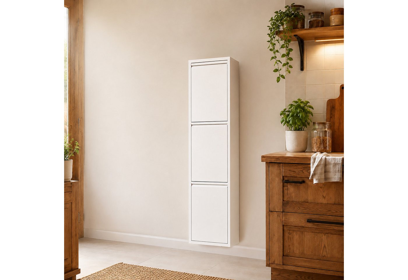 Relaxdays Mülleimer, 3 Fächer, 3x18 L, Aufklappbar, Entnehmbare Inneneimer, Metall, Stehend Oder Wandmontage, Weiß