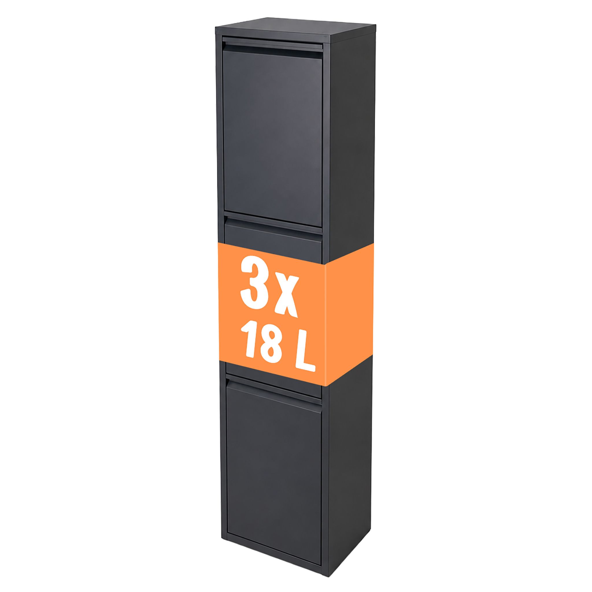 Relaxdays Mülleimer, 3 Fächer, 3x18 L, Aufklappbar, Entnehmbare Inneneimer, Metall, Stehend Oder Wandmontage, Anthrazit