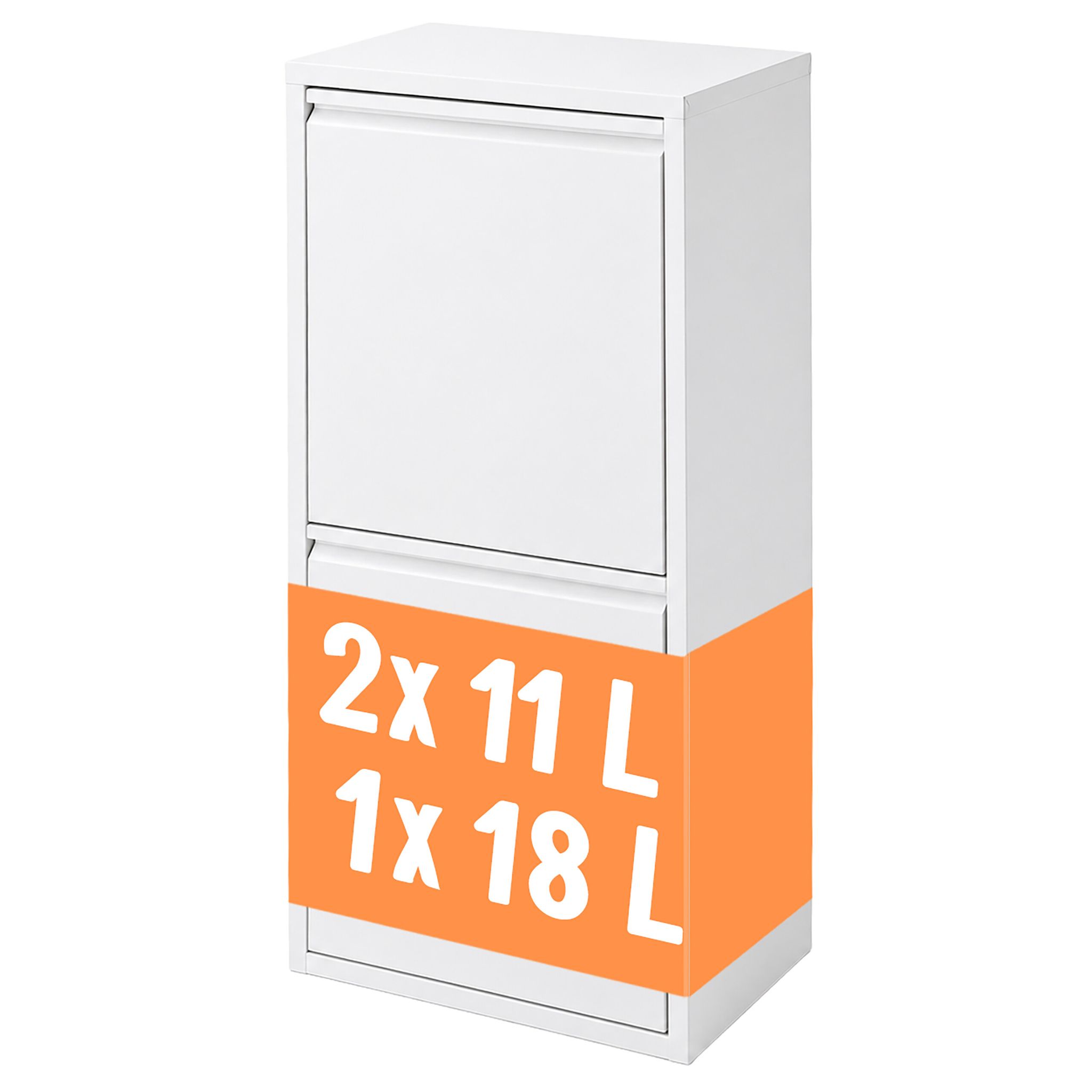 Relaxdays Mülleimer, 3 Fächer, 18l, 2x 11l, Aufklappbar, Entnehmbare Inneneimer, Metall, Stehend, Wandmontage, Weiß