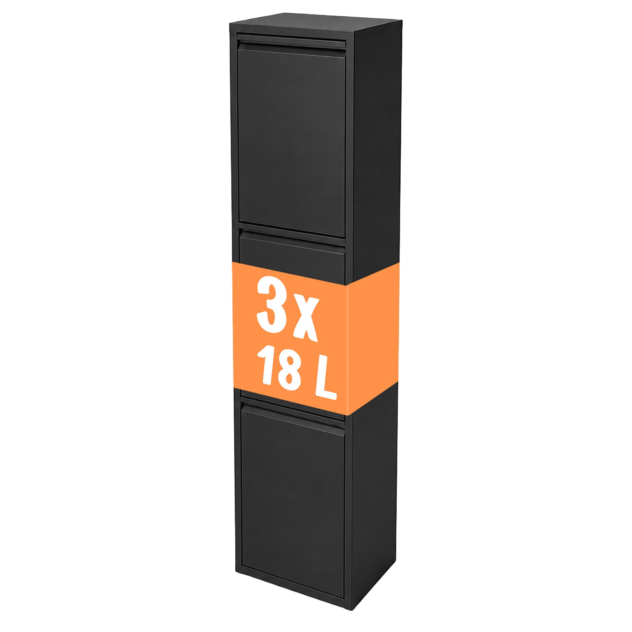 Relaxdays Mülleimer, 3 Fächer, 3x18 L, Aufklappbar, Entnehmbare Inneneimer, Metall, Stehend Oder Wandmontage, Schwarz