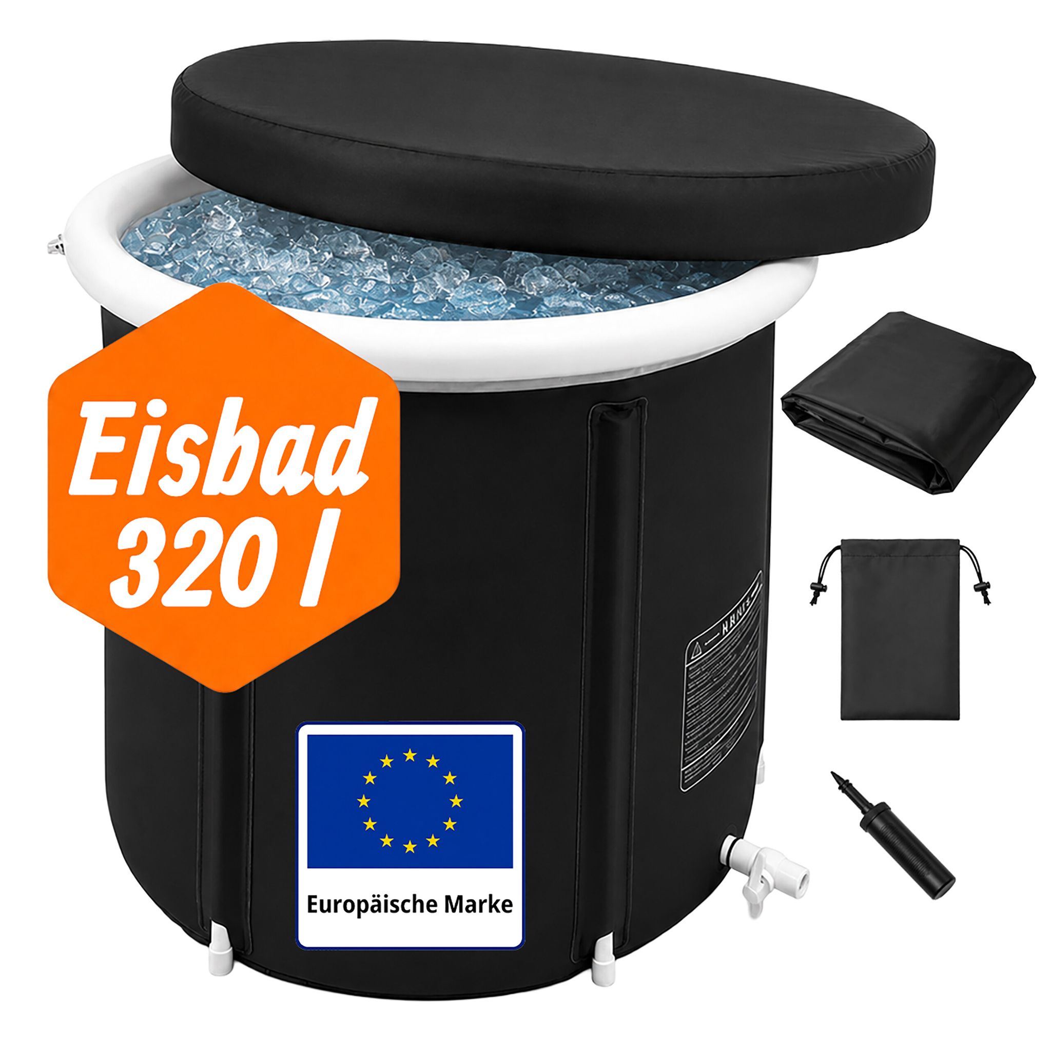 Relaxdays Eisbad Outdoor, Mit Deckel, Eistonne Aufblasbar, Hd: 75x75 Cm, Kältebecken Muskelregeneration, Nylon, Schwarz