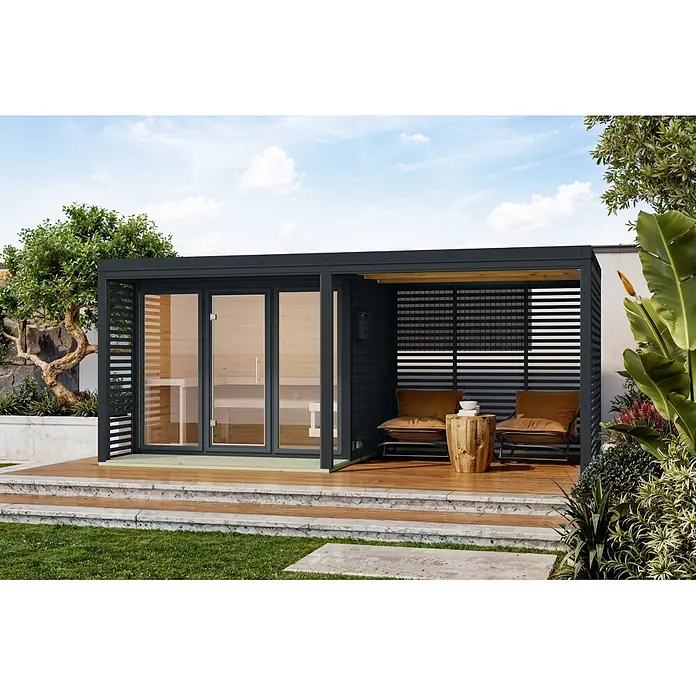 Karibu Massivholzsauna Heimdall (Elektroofen, Steuerung Ofen: Integriert, L x B x H: 537,5 x 276 x 231,5 cm)