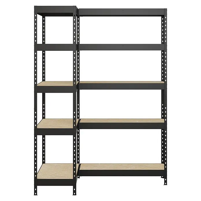 Regalux Eckregal (H x B x T: 180 x 131 x 40 cm, Traglast pro Boden: 210 kg, Anzahl Böden: 10 Stk., Stecken, Schwarz)