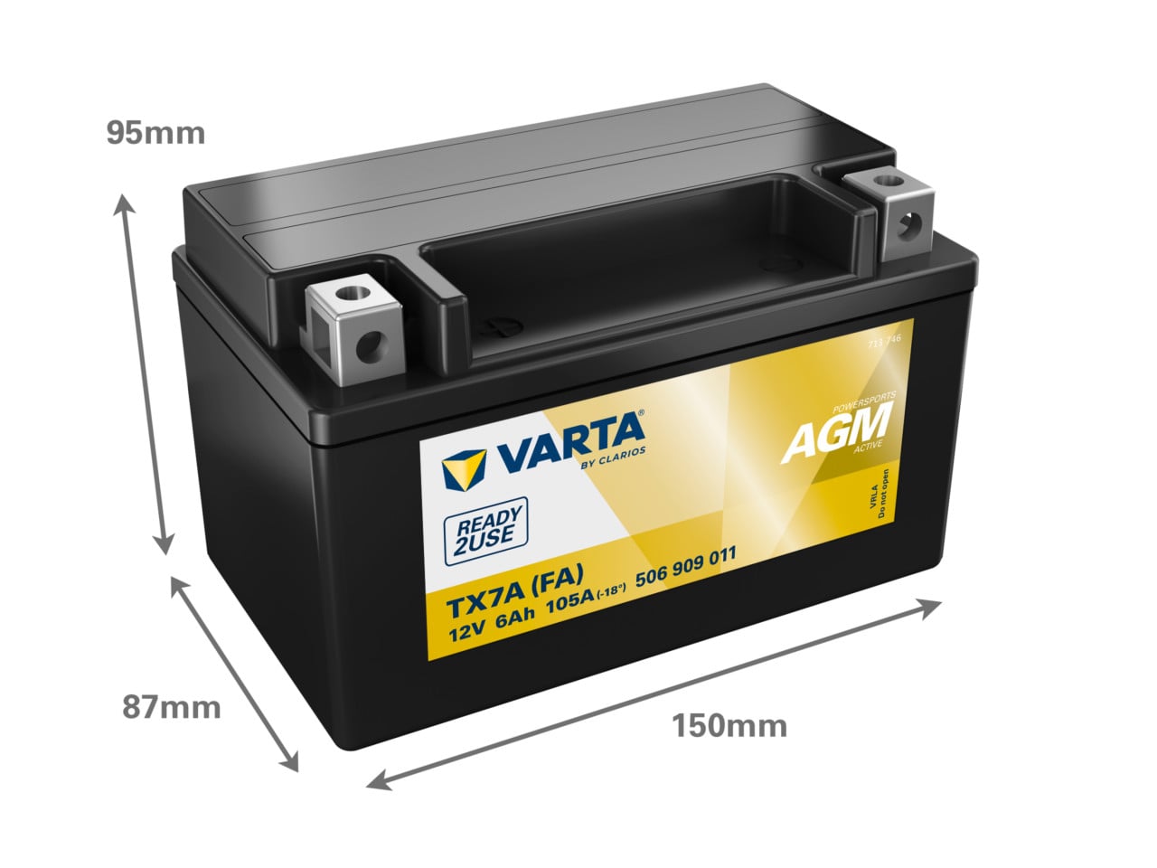 Varta Motorradbatterie 6Ah 105A YTX7A-4 506 909 009 Bild 3