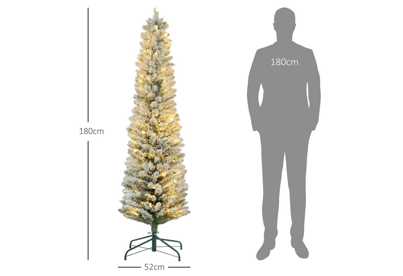 HOMCOM Künstlicher Weihnachtsbaum 180 cm mit 150 LED-Lichtern