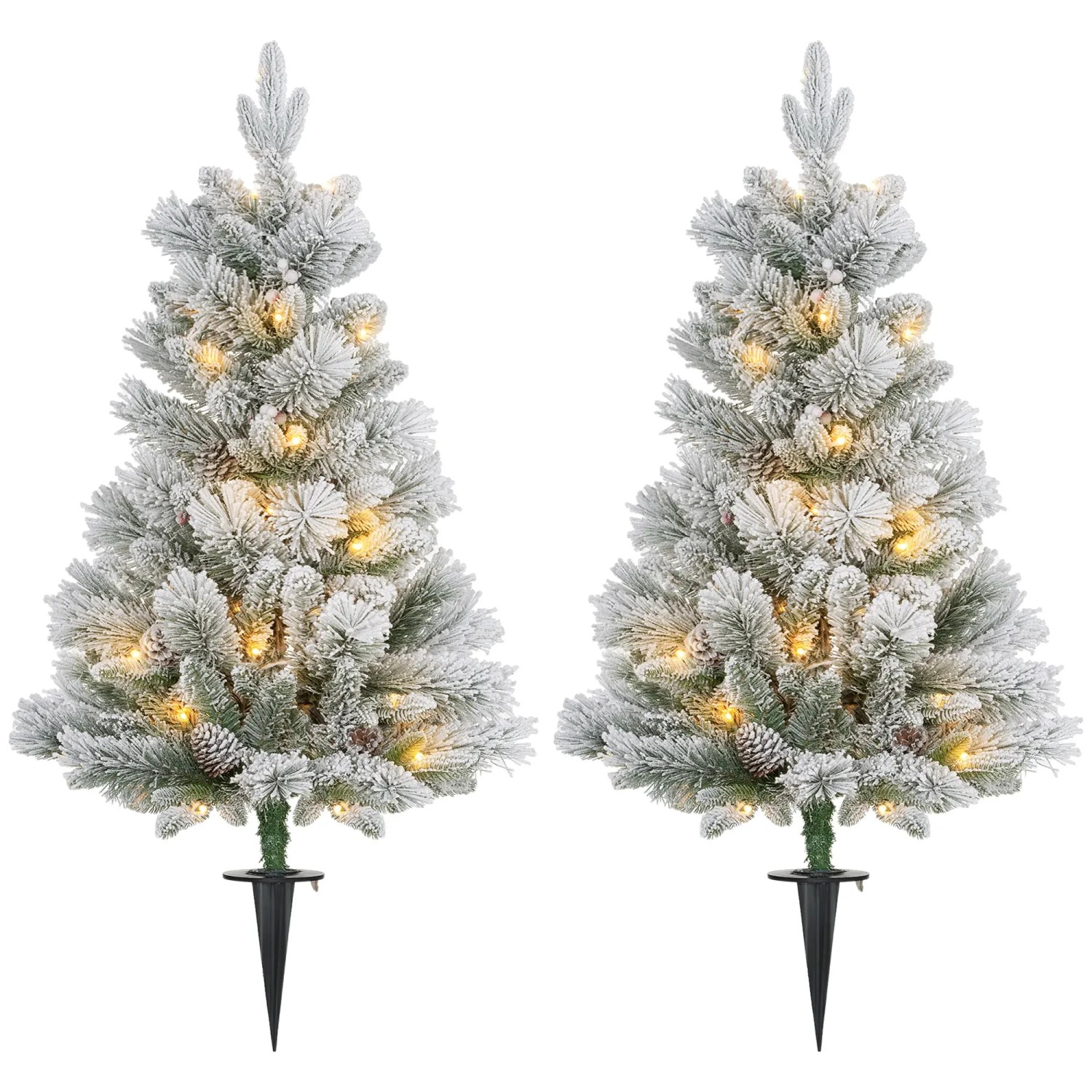 HOMCOM 90 cm 2er-Set Künstliche Weihnachtsbäume mit 100 LED-Lichten