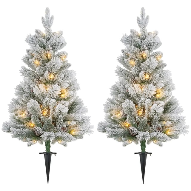 HOMCOM 90 cm 2er-Set Künstliche Weihnachtsbäume mit 100 LED-Lichten