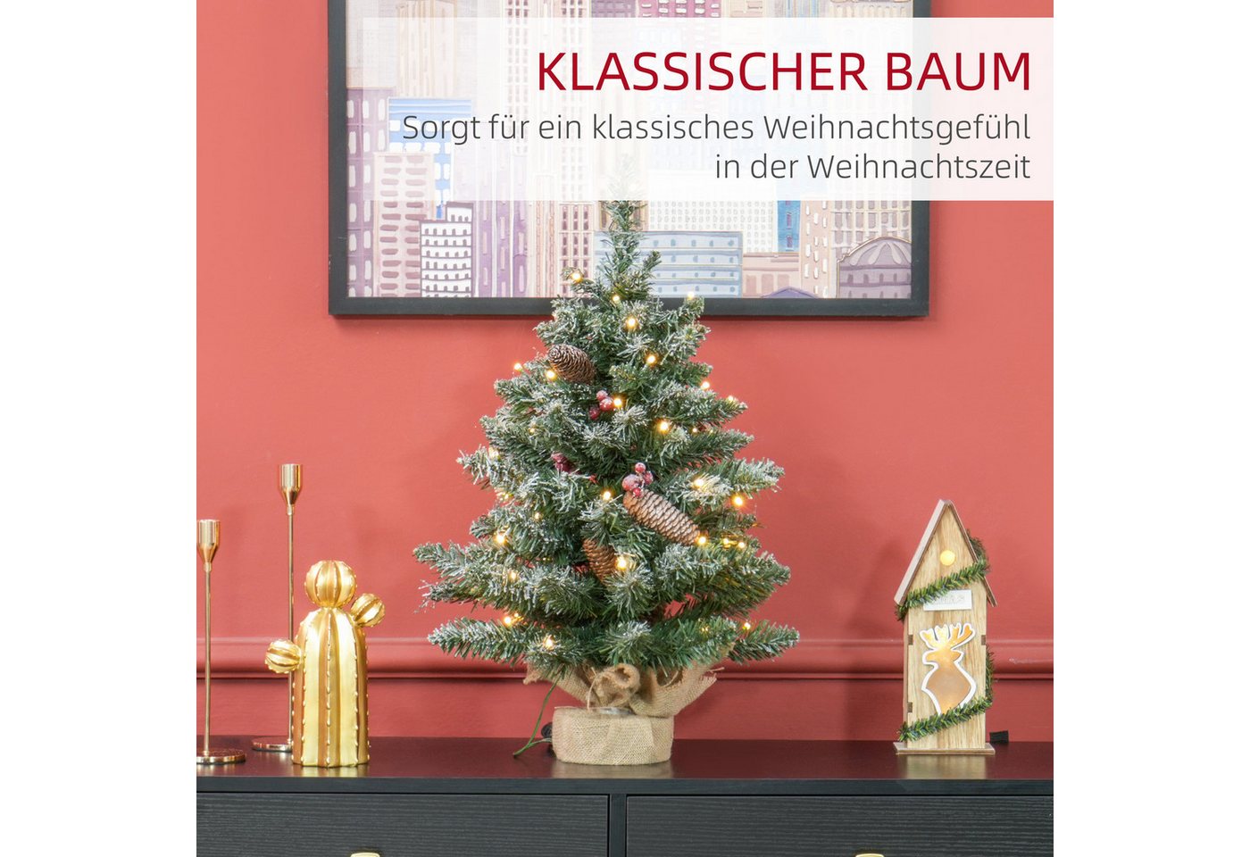 HOMCOM Künstlicher Weihnachtsbaum 0,6 m mit Tannenzapfen Bild 2