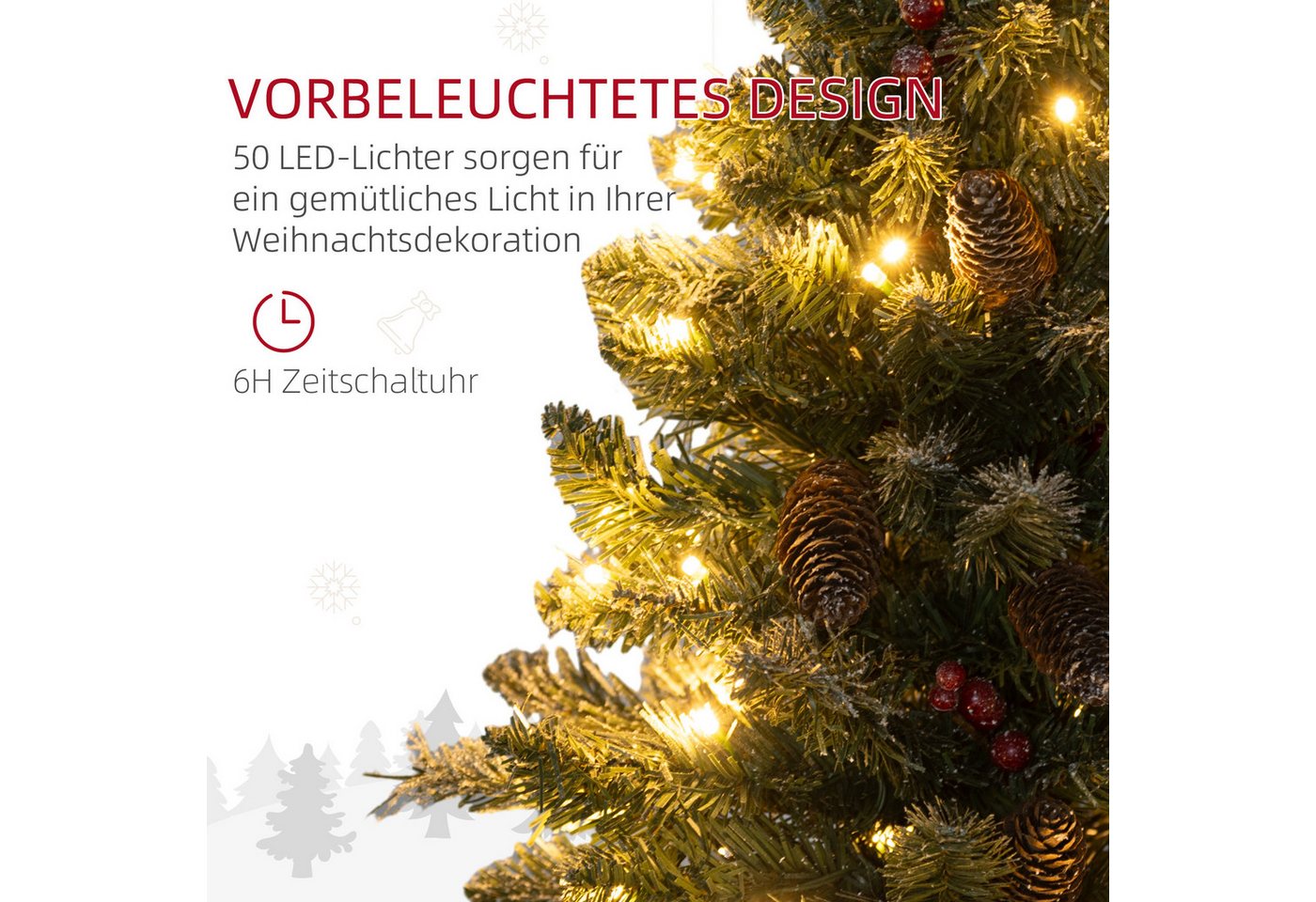 HOMCOM Künstlicher Weihnachtsbaum 0,6 m mit Tannenzapfen Bild 4