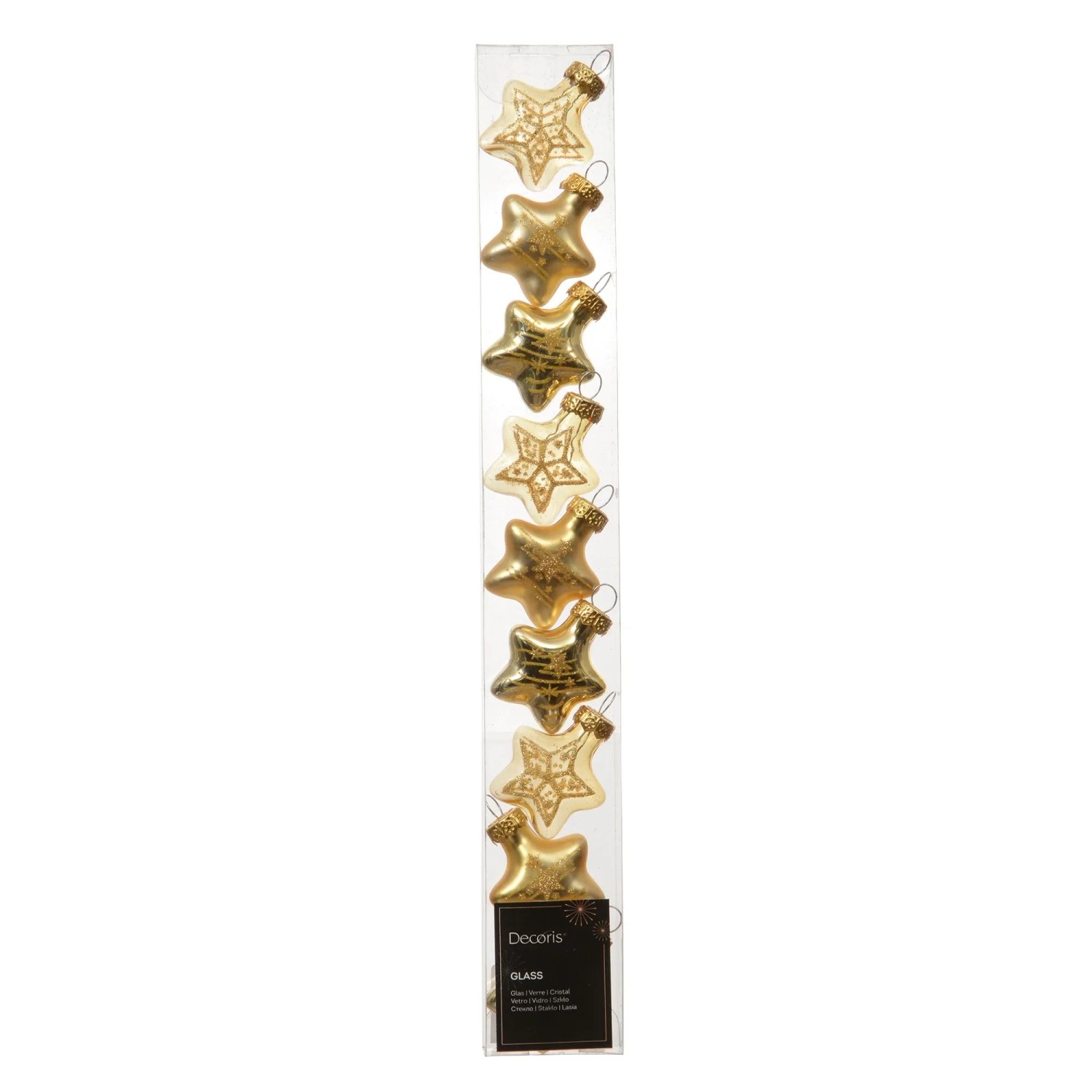 Decoris Baumschmuck Stern-Anhänger Glas 3 Designs 1,3 cm x 3 cm Gold 9-teilig