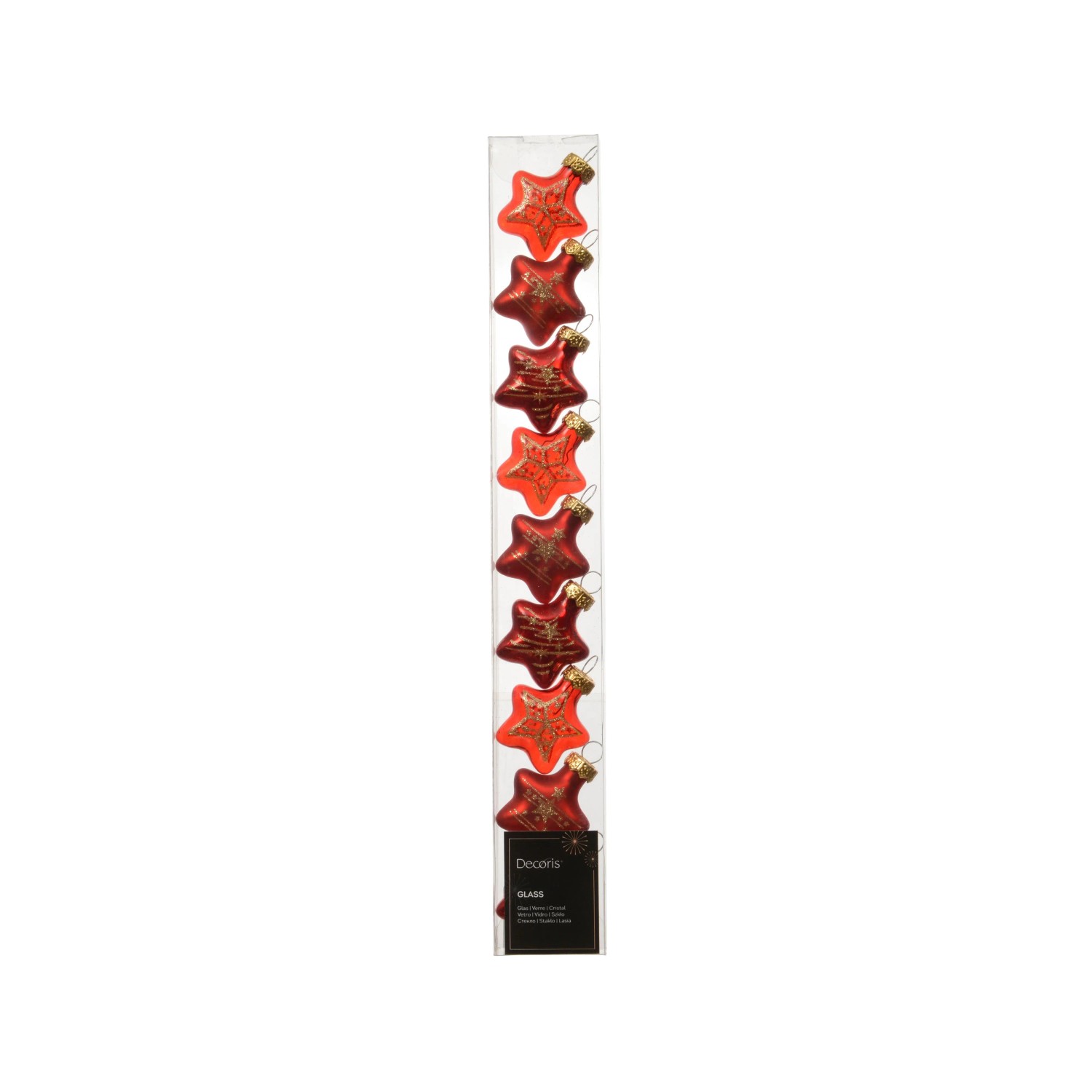 Decoris Baumschmuck Stern-Anhänger Glas 3 Designs 1,3 cm x 3 cm Hellrot 9-teilig