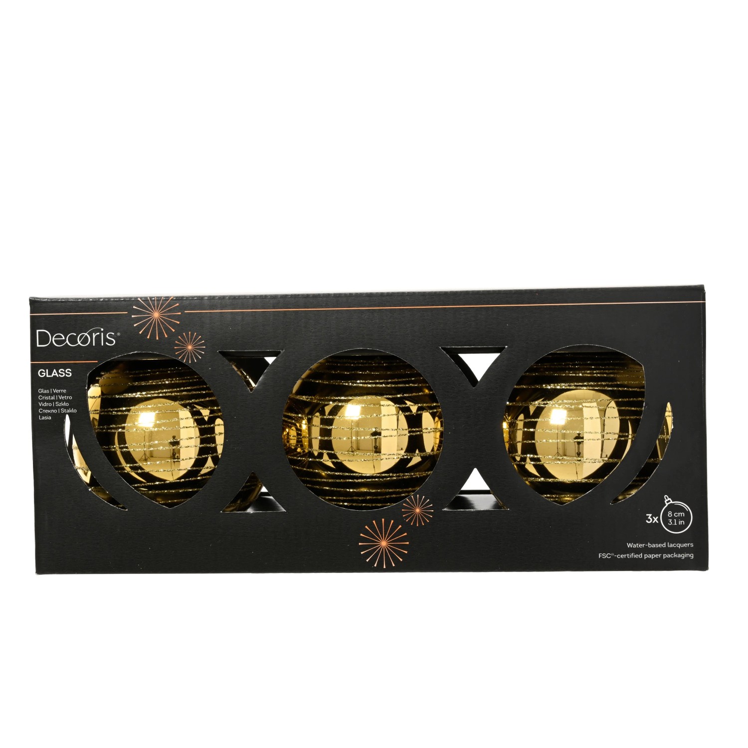 Decoris Weihnachtskugeln Glas Ø 8 cm Hellgold 3-teilig
